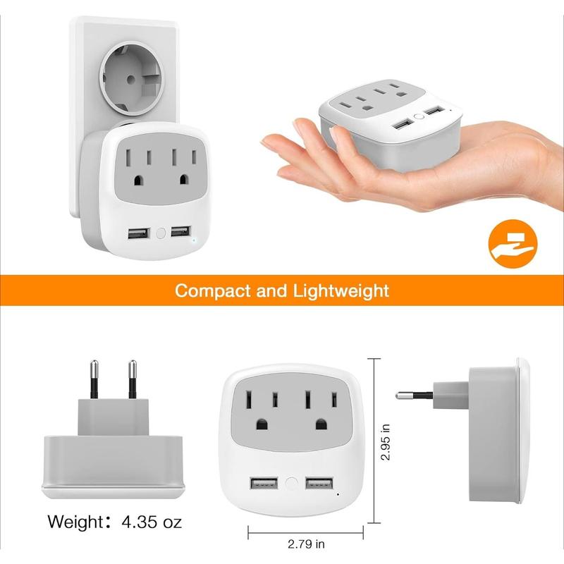 F-APT21  FEuropean Travel Plug Adapter Converter, International Power Plug Converter with 2 USB, Type C Outlet Adaptor Charger for US to Most of Europe EU Iceland Spain Italy France Germany