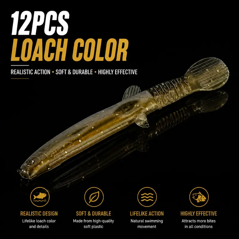 12-pack of biomimetic loach fishing lures - 6.8cm-Soft lures suitable for freshwater/saltwater fishing, realistic fish bait, suitable for stream fishing, can be used to catch trout, pike, bass, and sea bass - the angler's prey.