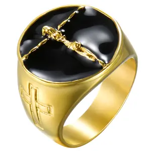 OIDEA Men's Religious Cross Symbol Ring, Anti-Rust 316 Stainless Steel Christian Statement Band Rings, Anti-Rust Steel Rings