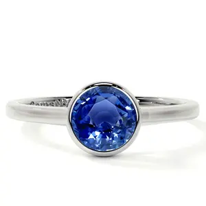 Bezel Set Round Blue Sapphire Solitaire Ring (0.65cts.)- RBS002-5X5-AAA