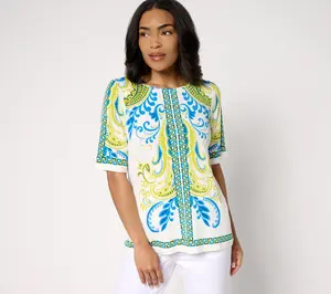 Susan Graver Petite Printed Liquid Knit Scoop Neck Tunic