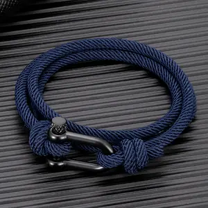 Men Black U shaped Shackle Bracelet Outdoor Camping Rescue Emergency Sailing Rope Bracelet For Women 316L Sport Buckle