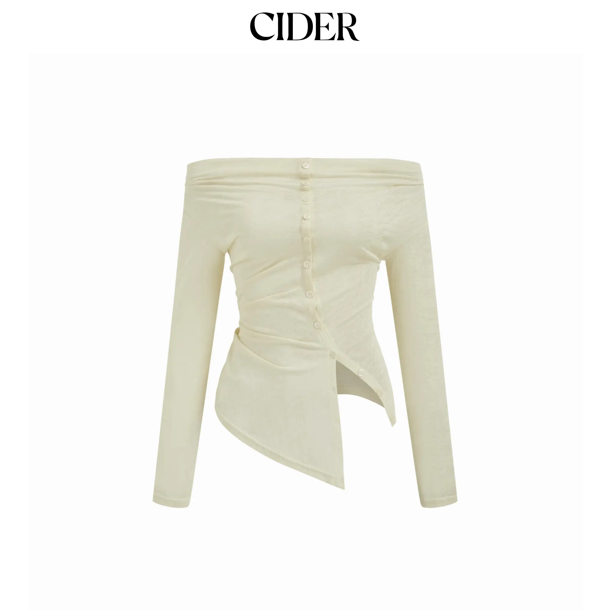 Cider Two Way Off-shoulder Asymmetrical Hem Long Sleeve Top