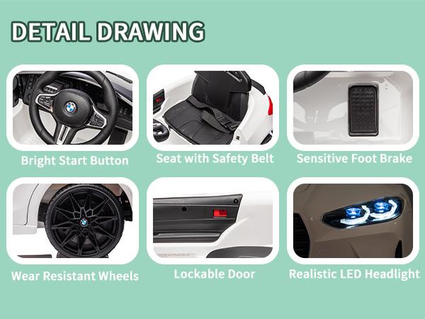 Kids Electric Ride-On Car, 12V Battery Powered with Parental Remote, 2 Speed Modes, Spring Shock Absorber, LED Wheels, Music/Bluetooth, White Toy Car for Boys Girls 3-8 Years Old