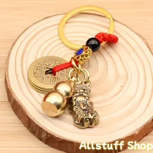 1pc Auspicious Pixiu & Gourd Feng Shui Keychain - Chinese Amulet Keyring for Good Luck, Prosperity, and Protection, Car Key Ring Accessory