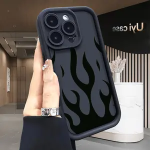 Black Flame Phone Case for iPhone 17 Air 16 Pro Max 15 Plus 14 13 12 11 X XS Shockproof Silicone TPU Bumper Drop Protection Soft Cover