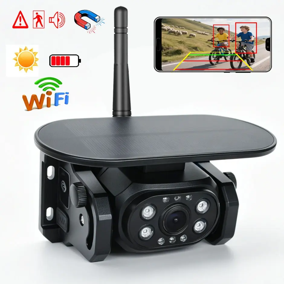 AHD1080P Magnetic Solar Power Wireless WiFi Rear View Backup Camera iPhone Android APP for Travel Trailer/Pickup/Van/Oversize Truck/Fifth Wheel/RV Camper App Controlled Camera