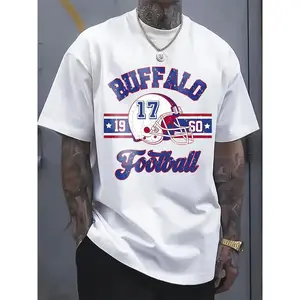 🏈 🖤 Men's Vintage Buffalo Football Graphic T-Shirt - 100% Cotton Loose Fit Streetwear Tee with Retro 19 & 50 Numbers, Short Sleeve Round Neck Casual Shirt for Sports Fans & Casual Attire, Sports Fan Apparel |   Sporty Design |   Durable Print