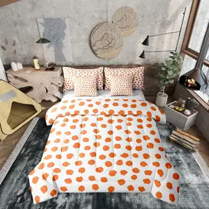Brush Stroke Sheet Set,Polka Dots Bed in A Bag,7 Pcs for Kids Girls Boys Farmhouse Orange White Comforter Set,Lightweight Bed Set