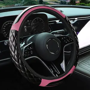 3D Embroidered Crystal Carbon Fiber Steering Wheel Cover, Fits 14.5-15 Inch Universal Models, Neutral Design, Car Accessories