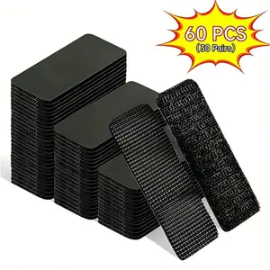 60 PCS Heavy Duty Double Sided Hook and Loop Strips | Reusable Adhesive Mounting Tape Strong Stick for Wall Hanging Picture Frames Cable Organizer DIY Home Decor Office Organization