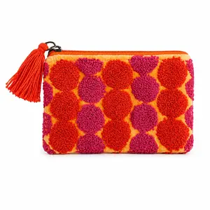 Retro Pop Velvet Coin Pouch – Colorful Tufted Boho Zip Clutch
