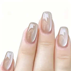 Mocha Glazed Press On Nails | Taupe Nude Glossy Nails | Short Square Handmade Reusable 10PCS Nail Set