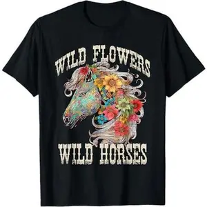 Vintage Flower Horse Wild Flowers Wild Horses Western Girl T-Shirt