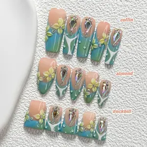 CuraTique Summer Collection | Crystal Glow | 10-Piece Set  100% Handmade Nail Stickers, 3D Gel Nails, Reusable Nail Decorations | 2026 SpringNails | Holiday | The Perfect Nail Art for Vacations | Birthday Parties&Gift-Giving