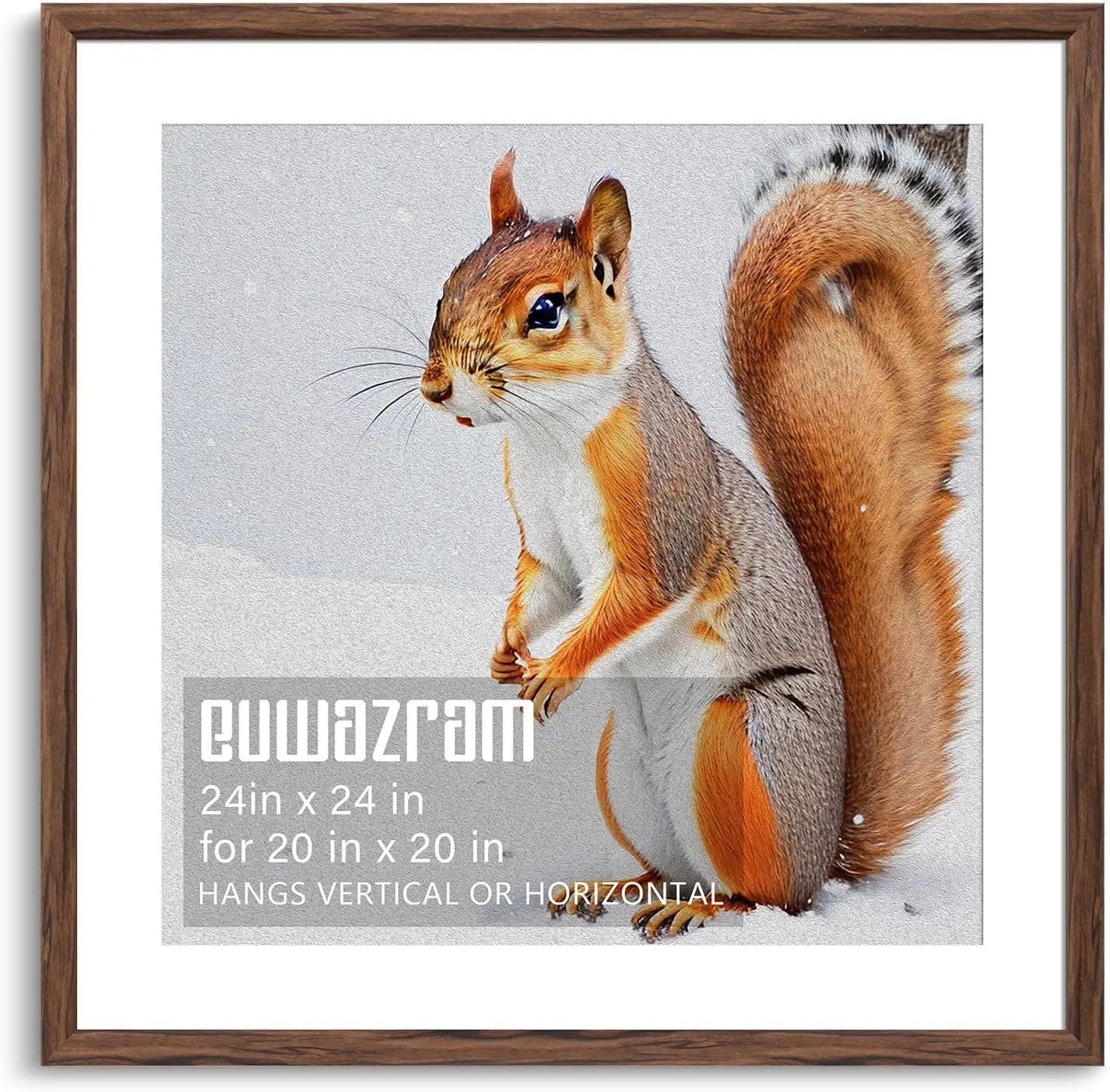 Rustic Walnut 24x24 Frame - Single Frame, 24 x 24 Poster Frame with Mat for 20x20, Picture Frames for Artwork, Puzzles, Photos and Movie Posters