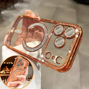 [Edge Diamond Electroplated TPU] is suitable for iPhone 17 16 15 14 13 12 Pro Max Plus Air series, a high-end luxury edge diamond electroplated phone case,supports wireless charging and comes with a built-in lens protector,making it a perfect holiday gift