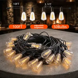 HXWEIYE Outdoor String Lights for Backyard, Patio & Garden, 2700K Warm White LED, Waterproof Shatterproof ST38 Edison Bulbs, Dimmable Hanging Lights for Deck, Balcony, Pergola, Porch, Party & Holiday Use