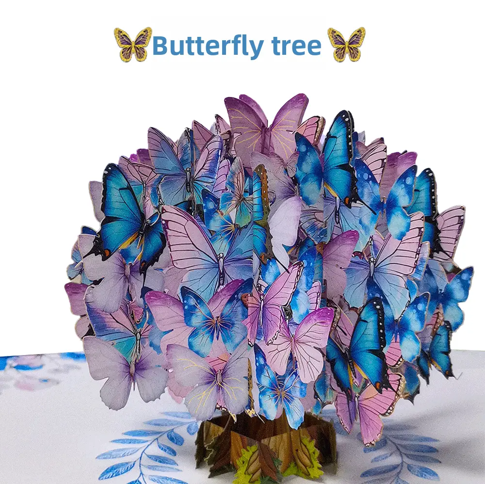 New Creative 3D Pop-Up Greeting Card – Butterfly Tree Design, Perfect for Teachers, Mothers, or Girlfriends, Includes Message Card