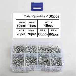 400Pcs Self-Tapping Wood Screws Set, M2 Cross Flat Head Self-Tapping Screws for Metal Sheet, Self-Tapping Screws Assortment Kit with Lock Nuts,High Hardness Carbon Steel Fasteners Hardware Kit.