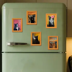 5 Pieces Cute Cat Portrait Fridge Magnet Mini Photo Frame 3.15inch*2.35inch Refrigerator Magnet Decor