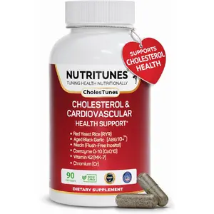 Cholesterol Support Supplement-Red Yeast Rice, Aged Black Garlic & CoQ10 – Advanced Cardiovascular & Heart Health Support with Niacin, Chromium & Vitamin K2 – 90 CholesTunes Capsules