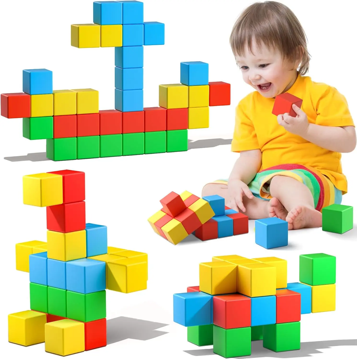 Summer Spring Gift Magnetic Blocks,1.42 inch Large Magnetic Building Block for Toddlers 3 4 5 6 7 8 Year Old Boys Girls Color Magnetic Cubes Learning Toys for Kids