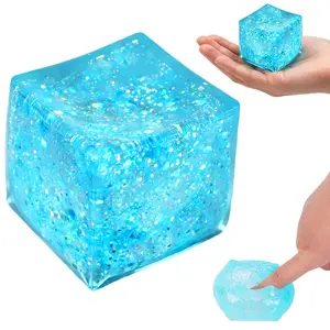 Squishy Cube，Ice Cube Squishy Stress Cube for Adults,Glitter Squishy Slow Rising Fidget Cube Sensory for Anxiety Stress Relief High Density Ice Squeeze Ball Cubes party supplies  (Blue)