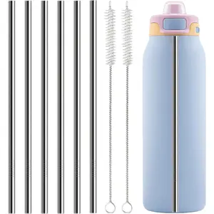 Metal Straws Replacement for Ello Pop & Fill 32 oz Accessories, 6 count  Stainless Steel Straw with 2 Cleaning Brush, Compatible with Ello Water Bottle