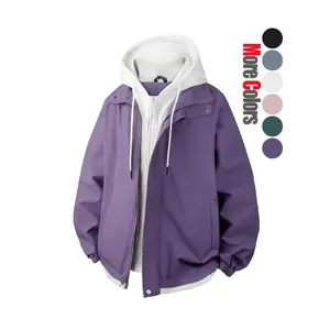 Men's   Patchwork  Hooded Jacket, Loose Casual Windproof Long Sleeve Zip Up Outerwear for Daily Wear, Fashion Men's Clothes for All Seasons