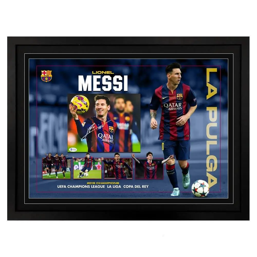 Lionel Messi - Barcelona 2015 Historic Treble Signed Display  Poster, Best Gift For Fans ( Unframed - Print Only )