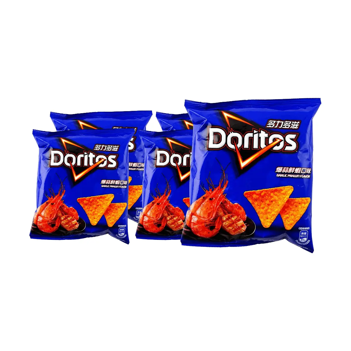 5 Pack DORITOS Taiwan Corn Chips Garlic Shrimp Flavor 1.41 oz Each - Crispy Tortilla, Duo Li Duo Zi