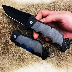 Folding knife with rubber handle and high-hardness cutting blade, EDC pocket knife, portable knife, suitable for outdoor camping, adventure, hiking, fishing and other uses.
