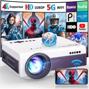 1080P WiFi  Projector,  Portable Outdoor Movie Projector, Built-in Speaker, Max 300" Screen, for Smartphone (White & )
