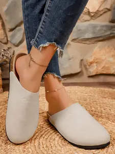 Women's Blue Suede Minimalist Clog Mules, Slip-On Round-Toe Backless Shoes, All-Season Casual Daily Footwear, Comfortable Lightweight Outdoor Walking Mules, Spring Summer Autumn Fashion Office Vacation Shoes, Stylish Flat Clogs