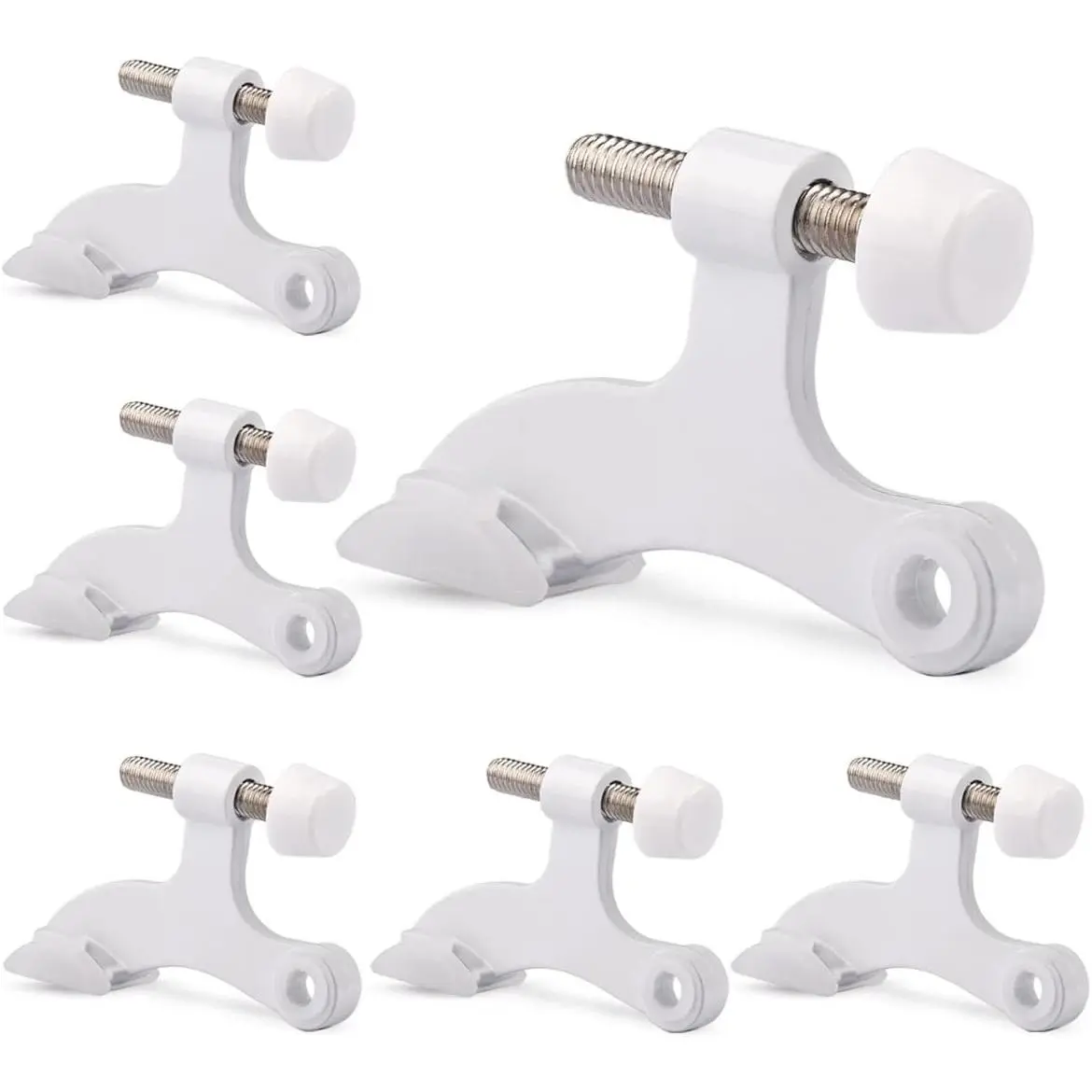 6 Pack Hinge Pin Door Stopper White - Adjustable Heavy Duty Hinge Pin Door Stops with White Rubber Bumper Tips