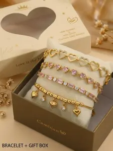 Four-piece set bracelet gift box; Sweet and cute style; Green and pink options; Heart-shaped bracelet; Pure; High-end and elegant; The Perfect Gift