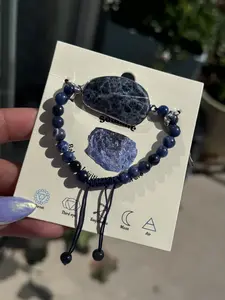 The Insight & Calm Bracelet - Blue Sodalite Beads with Third Eye Moon Air Symbol for Mental Clarity Intuition & Emotional Balance