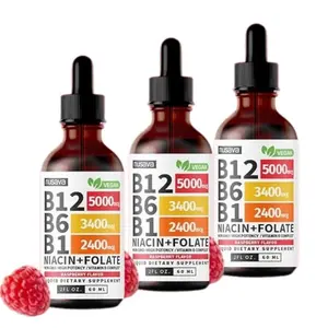(3-PACK) Vitamin B12 Liquid Supplement Drops with B6, B1, Niacin & Folate - Edible Support for Energy, Brain & Heart, Non-GMO & Gluten-Free, 4 Fl Oz Fitness Dietary NUSAVA