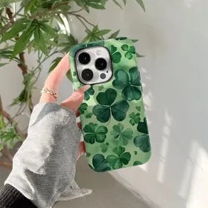 Happy St. Patrick's Day Good Luck Irish Shamrock Clover Festive Two-In-One Film Case - Tough, Dual Layered Case for Superior Protection, Durable, Drop-proof - for iPhone 16, 15, 14, 13, 12, 11, 8, 7, X, XS, XR, Plus, Pro, Max, Mini, SE2, SE3, Perfect, Hol
