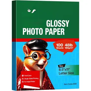 100 Sheets Inkjet Photo Paper Glossy 8.5x11 48lb 180Gsm Professional Photographic Paper Letter Size 8.5Mil  Dry Suitable for  Ink Printers