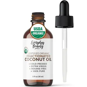 Organic Fractionated Coconut Oil | 100% Pure, Cold-Pressed | USDA Certified Organic | Amber Glass Bottle with Glass Dropper | For Face, Skin, & Hair - 1 Fl Oz