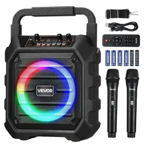 VEVOR Karaoke Machine for Adults, 80W, 8 - inch Portable Bluetooth Speaker with 2 Wireless Microphones, LED Light, TWS Function, Rolling Wheels, Supports Micro TF Card, USB, AUX, for Home Karaoke PartyVEVOR Super Brand Day