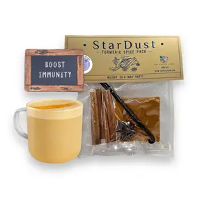 Pack of 3 StarDust Premium Ground Turmeric Spice Packs with Grade A Vanilla Bean | Single Serving Spice Packs for Moon Milk, Golden Milk, Turmeric Lattes | Baking Blend | Organic Sugar Free Low Fat Natural Flavor Healthy Drinks Mixes BPA Free Pack