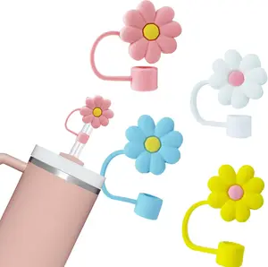 4 Pcs Straw Cover Flower For Cup, 10mm Straw Covers Topper for 40 oz & 30 oz Cup Accessories Silicone Straw Toppers Cap for Reusable Straws Simple Modern Straw Caps Drinkware Set Bottles Tumbler
