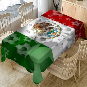 World Cup Themed Tablecloth with Mexican Flag Pattern, Rectangular Tablecloth for Home Decor, Party Decoration, Outdoor Fan Gathering