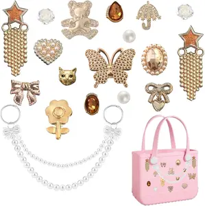 Charms for Bogg Bag, Bling Flowers Butterfly Pearl for Bogg Bag Accessories Charms Compatible with Simply Southern Rubber Beach Bag Tote Handbag NoBrand