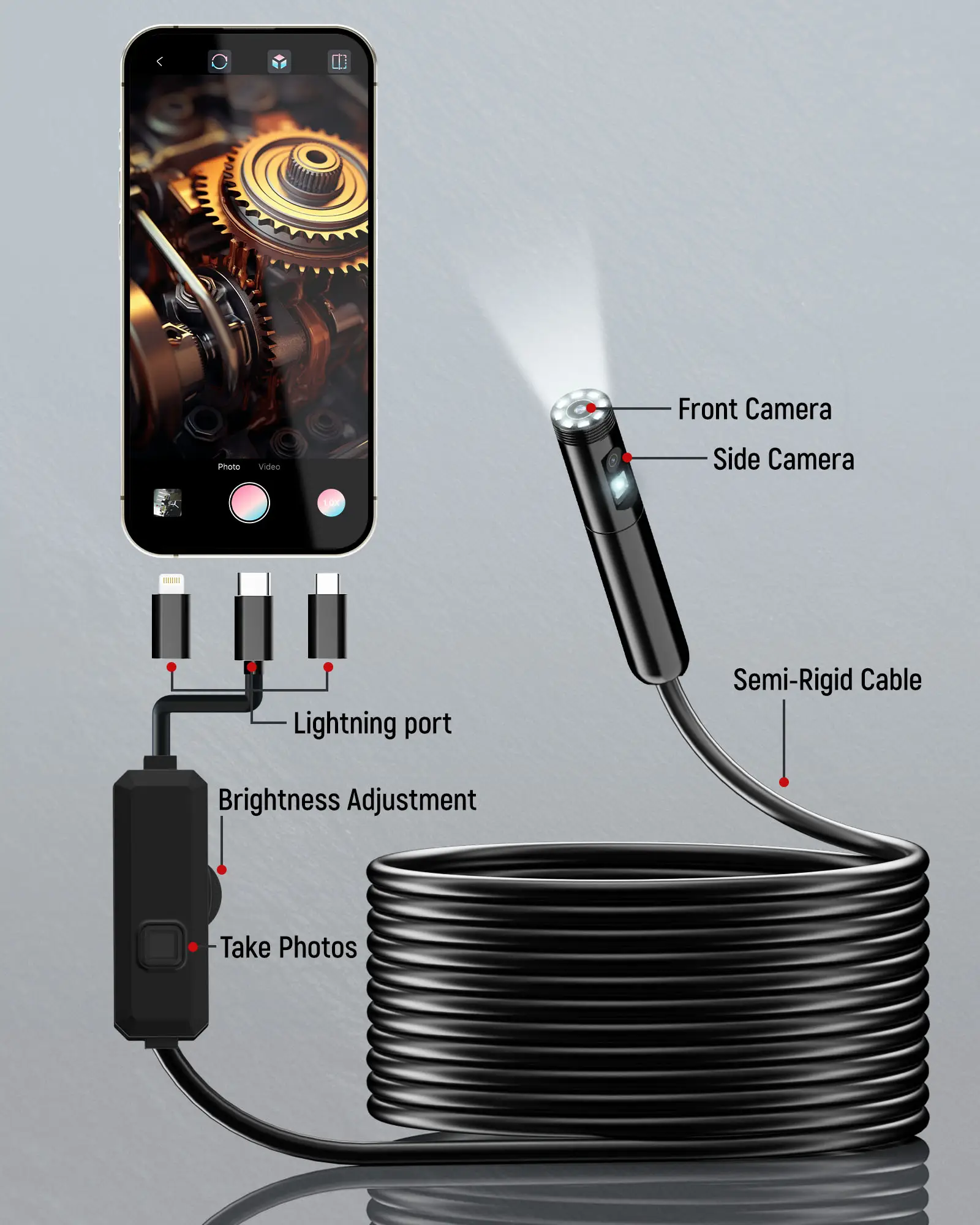 KAIWEETS 8-LED HD Borescope Camera - IP67 Waterproof Endoscope for Automotive, Plumbing & Home Inspections