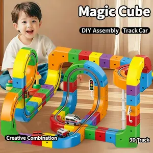 Magical Race Track Train USB Rechargeable Flexible 3D Build Your Own Building Tracks for Toddlers Building Toy Train Track Gravity-Defying 3D Embedded Layouts & Motorized Car STEM Learning Gift