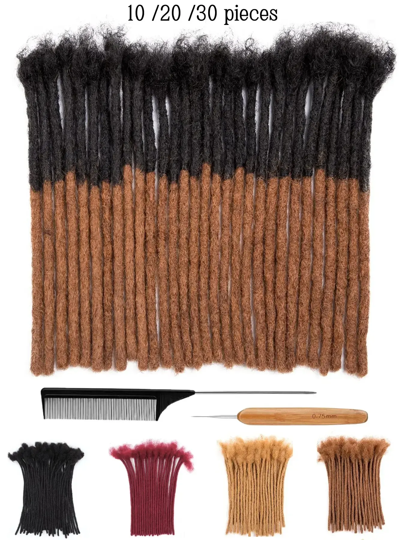 6-16inch Loc Extensions Human Hair, 0.6cm Width Real Human Hair Textured Braided Dreads Extensions for Man/Women Full Handmade Dreads Can be Dyed Sister Locs Extension Dreadloc Extensions